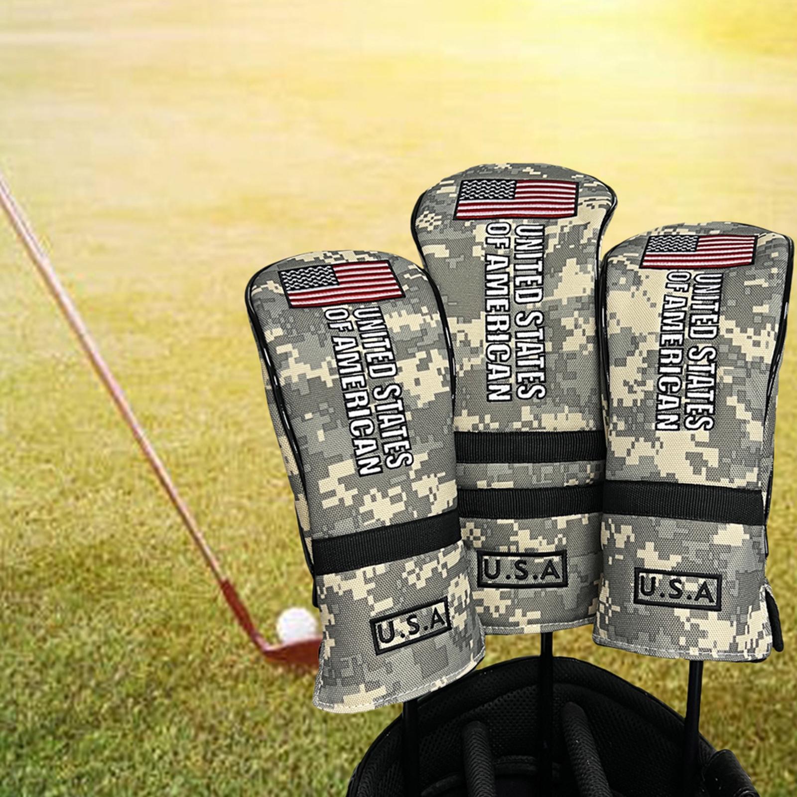 3 Pieces Golf Club Covers with No. Tags Water Resistant Golf Wood Headcover