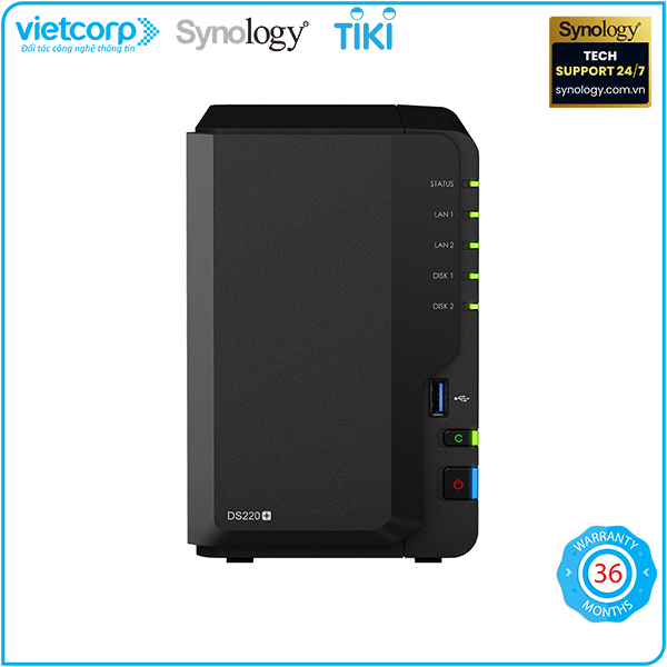 Thiết bị lưu trữ NAS Synology DS220+ (Đen) - Hàng Chính Hãng