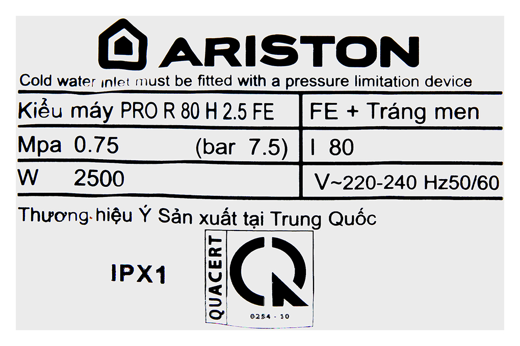 Máy nước nóng gián tiếp Ariston 80 lít PRO R 80 H 2.5 FE - Hàng chính hãng