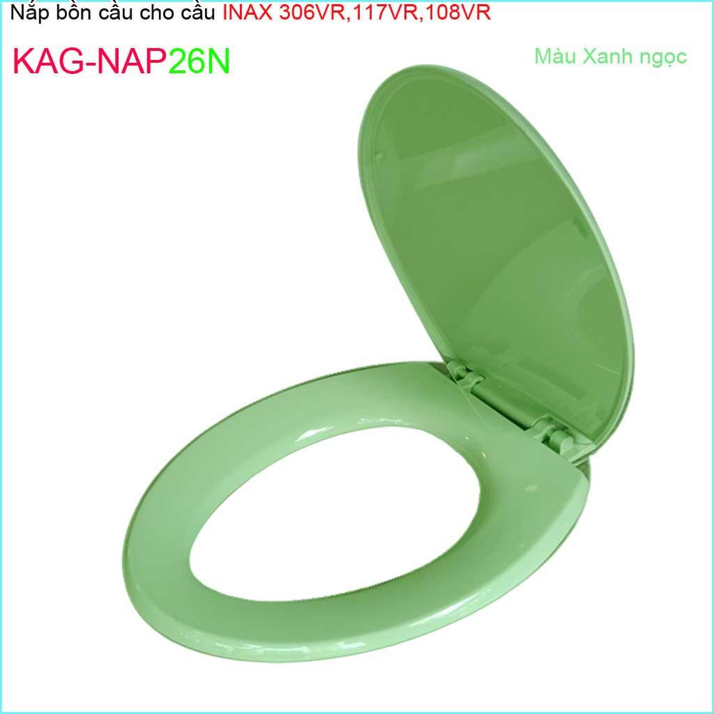 Nắp đậy bồn cầu Inax KAG-NAP26N cho C117, C306, C108, nắp bồn cầu 2 khối nhựa XANH NGỌC dày bóng đẹp