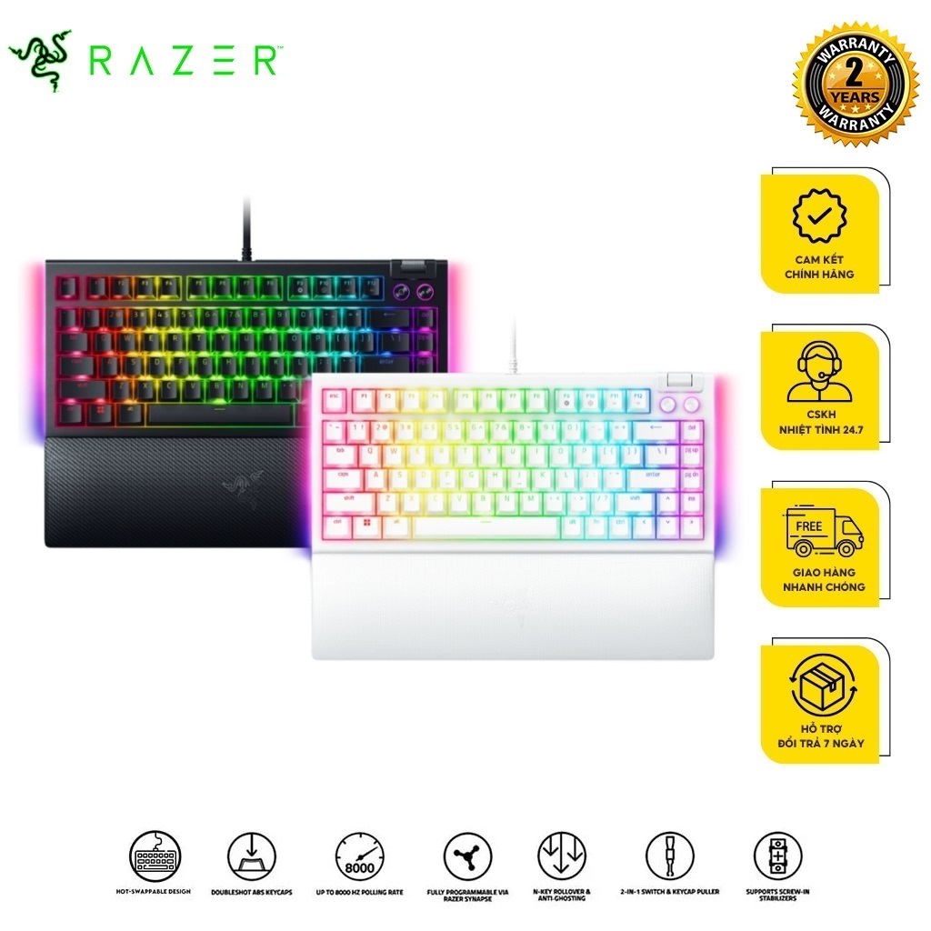 Bàn phím Razer BlackWidow V4 75% - Hotswappable Mechanical Gaming Keyboard_Mới, hàng chính hãng, bảo hành 24 tháng