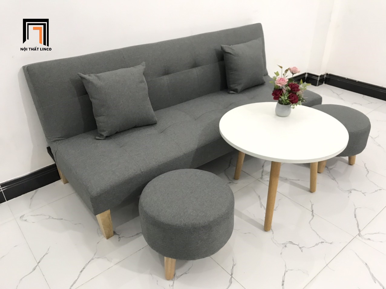 Bộ ghế sofa giường đa năng xám lông chuột nhiều kích cỡ