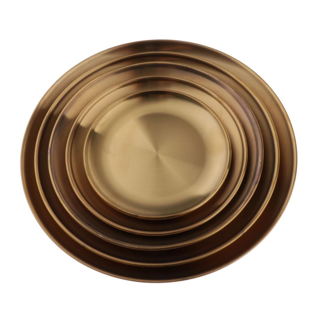 Set of 5 Stainless Dinner Plate Serving Dish for Grilled BBQ Picnic Golden