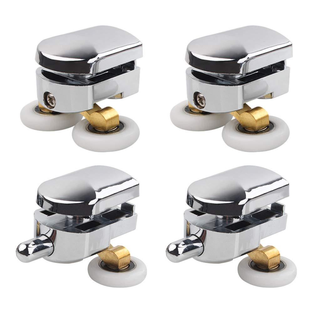 Tắm cửa lăn, 4 bánh xe đôi cho cửa trượt trượt bánh xe thay thế cho cabin vòi hoa sen cho lỗ kính 14 mm