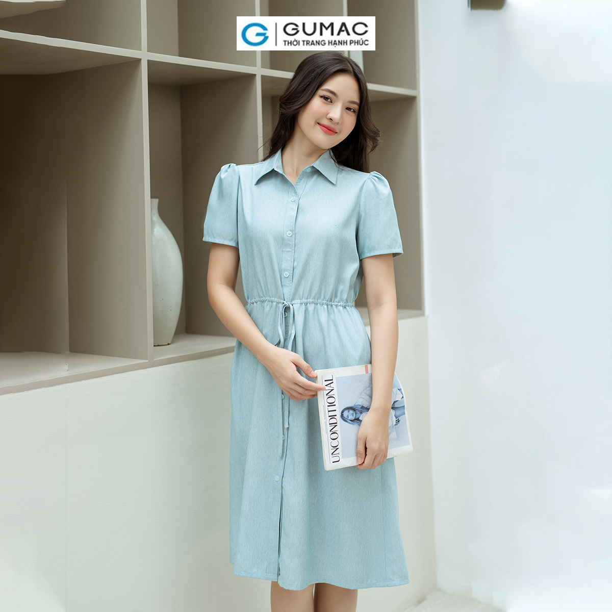 Đầm suông rút dây eo GUMAC DD08026