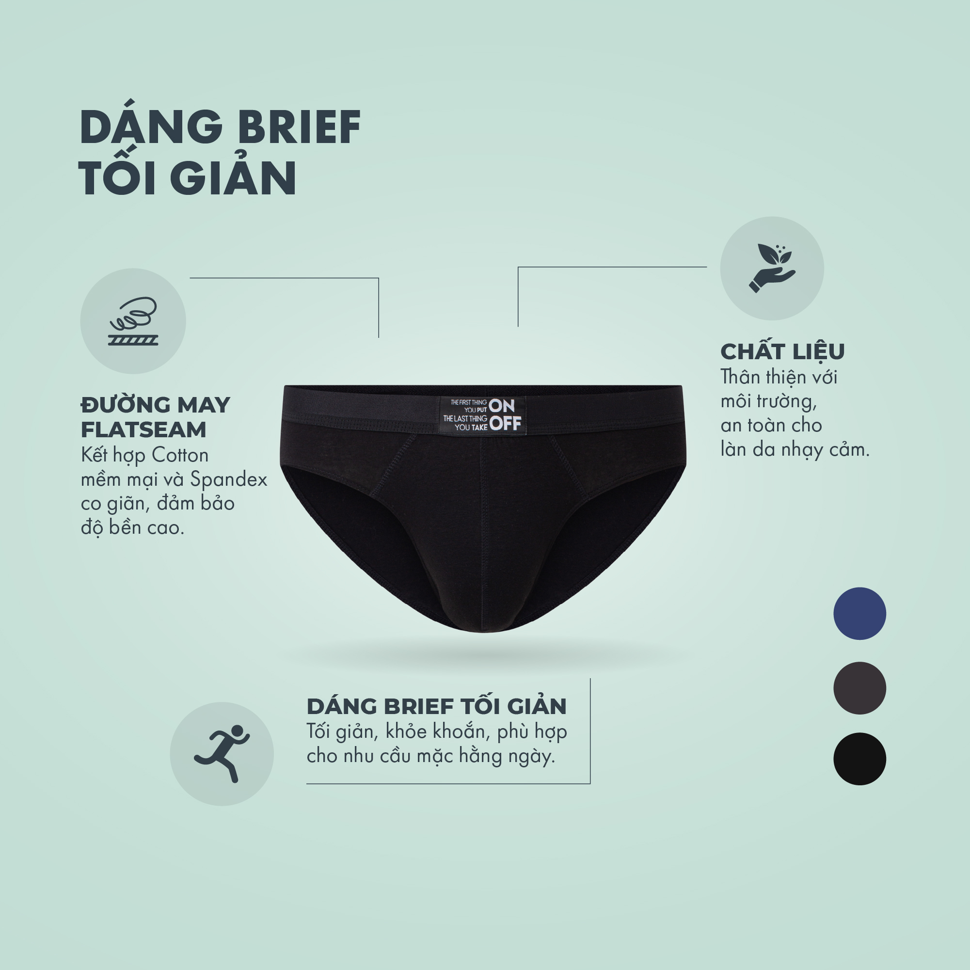 Combo 3 quần lót nam cotton dáng brief mềm mại thoáng khí ONOFF mix màu ngẫu nhiên - 18UQ25A039-054