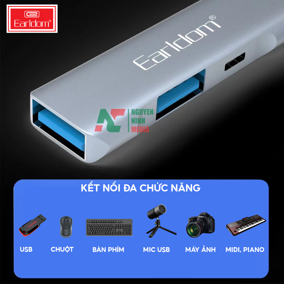 Cáp OTG Dành Cho iPhone, iPad Earldom HUB11 - Hỗ Trợ Cắm Phím, Chuột, USB , Mic, Midi Controller - Hàng Chính Hãng