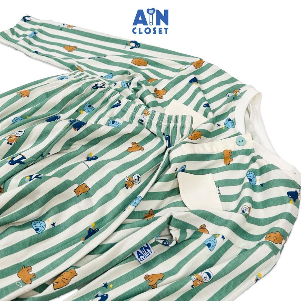 Bộ quần áo Dài bé trai họa tiết Chim Cánh Cụt Kẻ Xanh thun cotton - AICDBT4PTOJK - AIN Closet