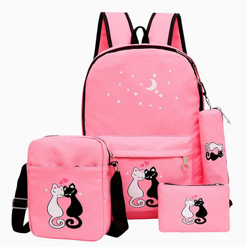 4 Bộ Mèo Trường Ba Lô Trẻ Em Túi Trẻ Em Học Túi Cho Bé Gái Bé Trai Vải Schoolbag Con Bagpack Có Túi Mochila