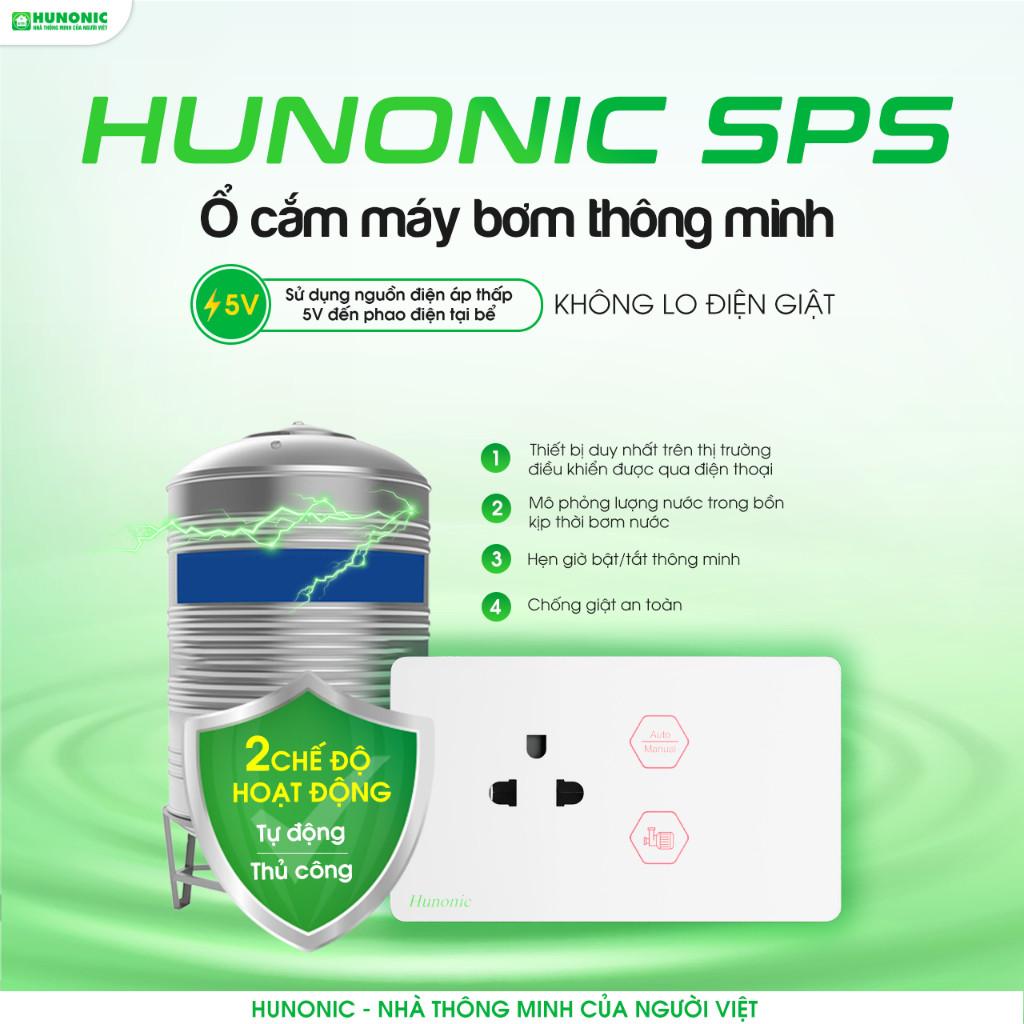 Ổ Cắm Chống Giật Hunonic SPS Bật tắt Máy Bơm, quản lý, mô phỏng lượng nước trên điện thoại