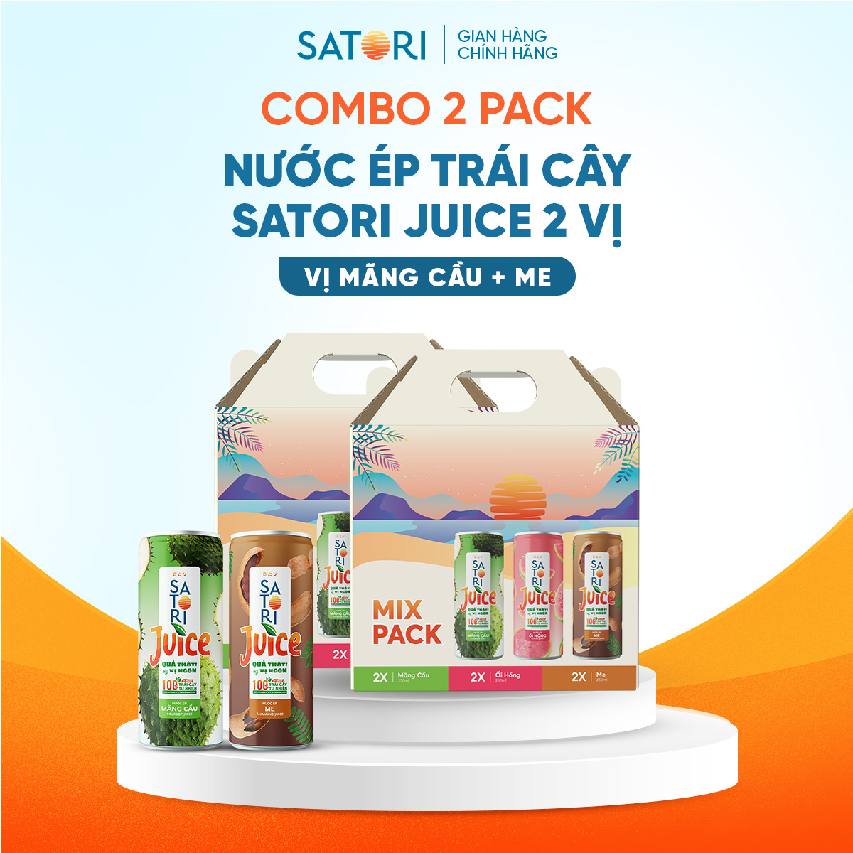 Combo 2 pack 2 vị nước ép trái cây Satori Juice Me + Mãng cầu - 250ml