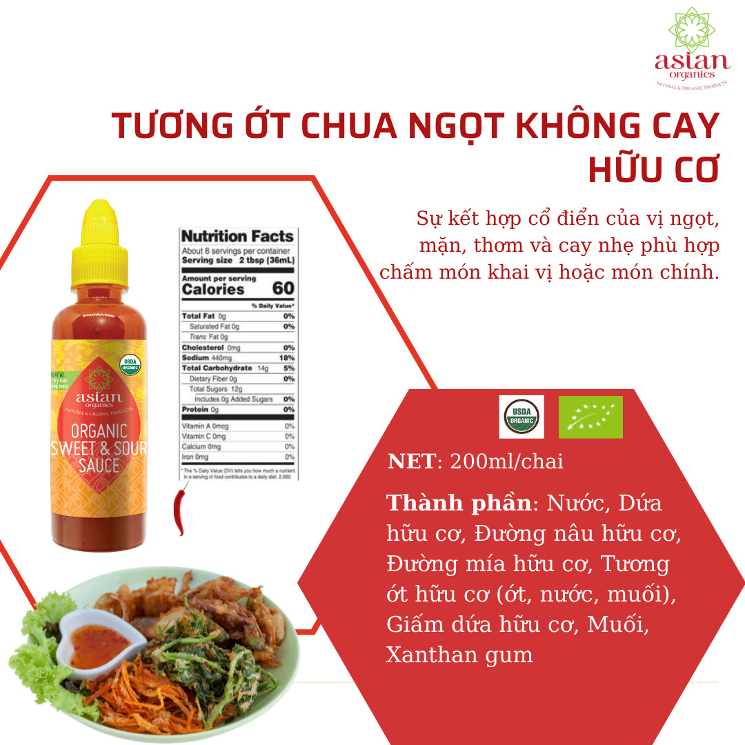 Tương ớt chua ngọt không cay hữu cơ 280ml - Asian Organics