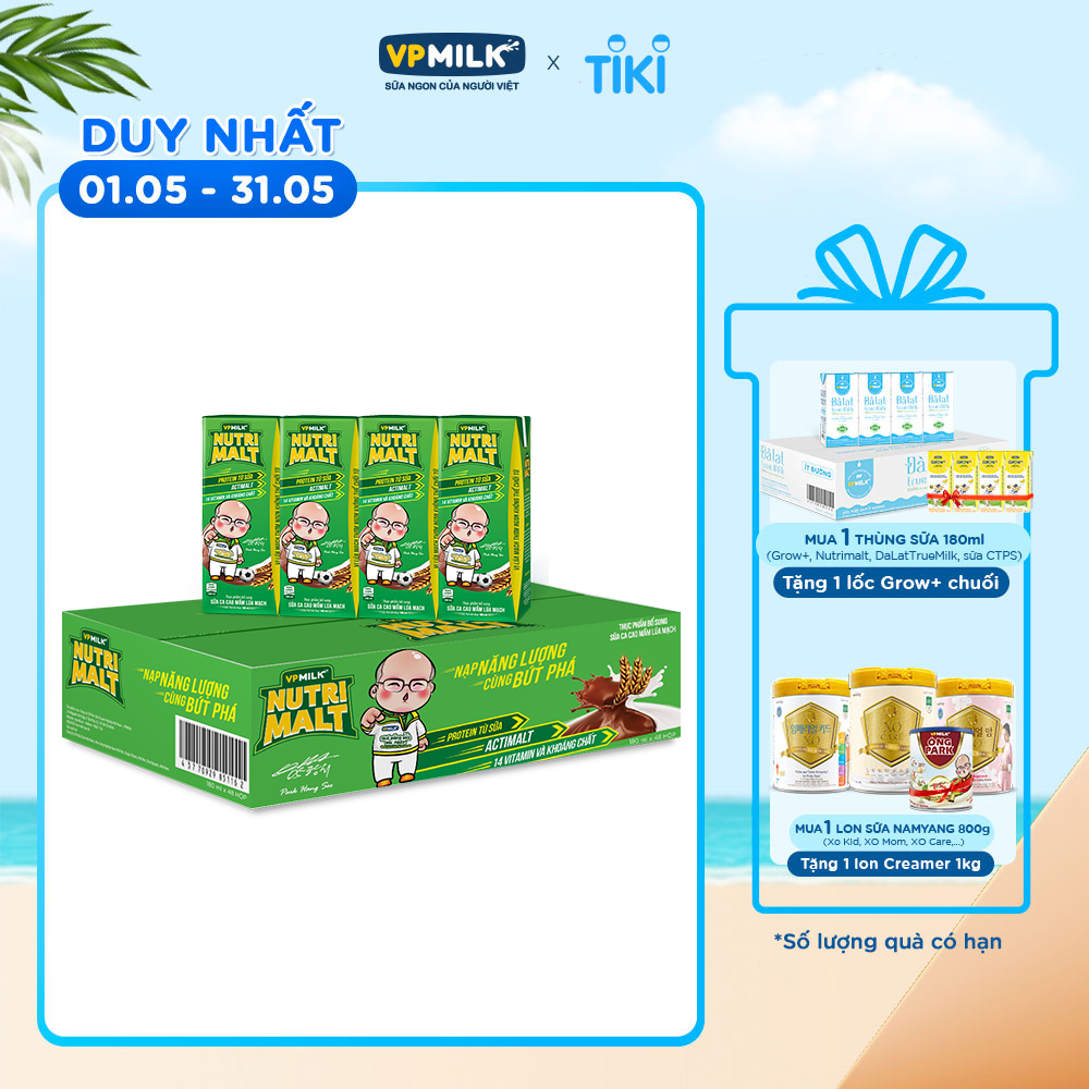 Sữa Ca Cao Mầm Lúa Mạch Đen – VPMilk Nutrimalt 180ml (Thùng 48 Hộp)