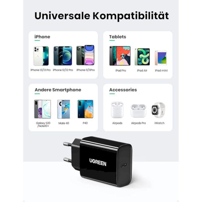 Ugreen UG50799CD137TK 20W bộ kit sạc nhanh PD và cáp USB type C ra Lightning MFI cho iPhone màu đen - HÀNG CHÍNH HÃNG