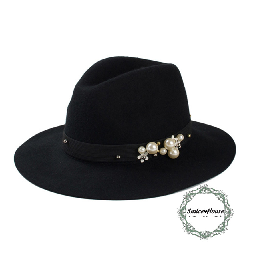 Nón phớt fedora retro vành rộng vải dạ nỉ mũ jazz đính hạt sang trọng dành cho cả nam và nữ hàng cao cấp - Smice House