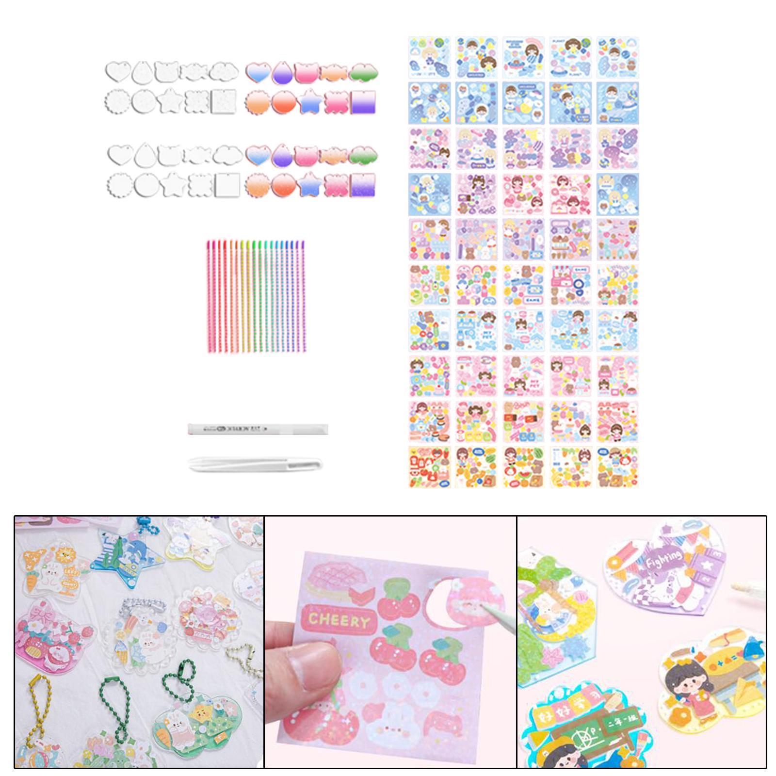 Goo Card DIY Set Kids Arts and Craft Acrylic Disc Hanging Ornament Pendant DIY Kits Card Sticker Set for Card DIY Decor Activities
