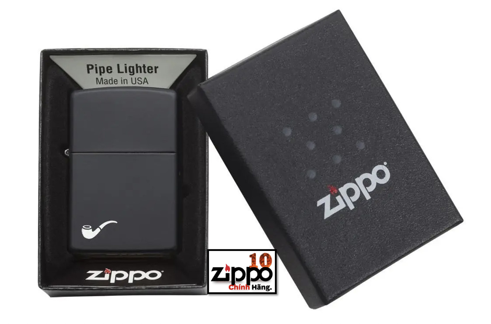 Bật lửa Zippo TẨu 218PL Pipe Black Matte - Chính hãng 100%