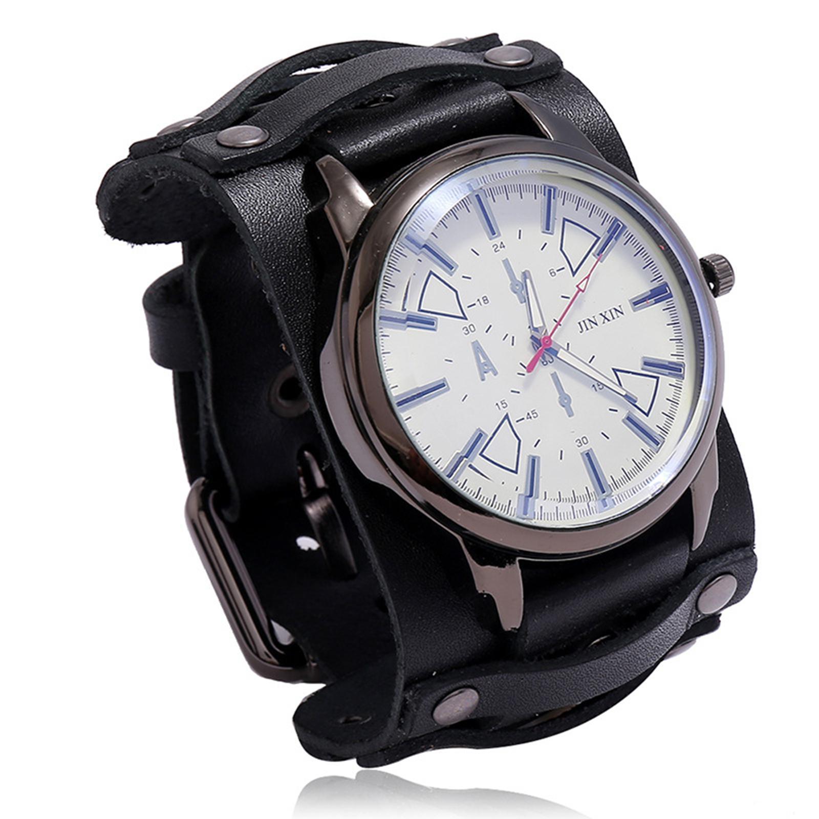 2 Pcs Retro Punk Pointer Watch Leather Wide Belt Strap Adjustable Gifts
