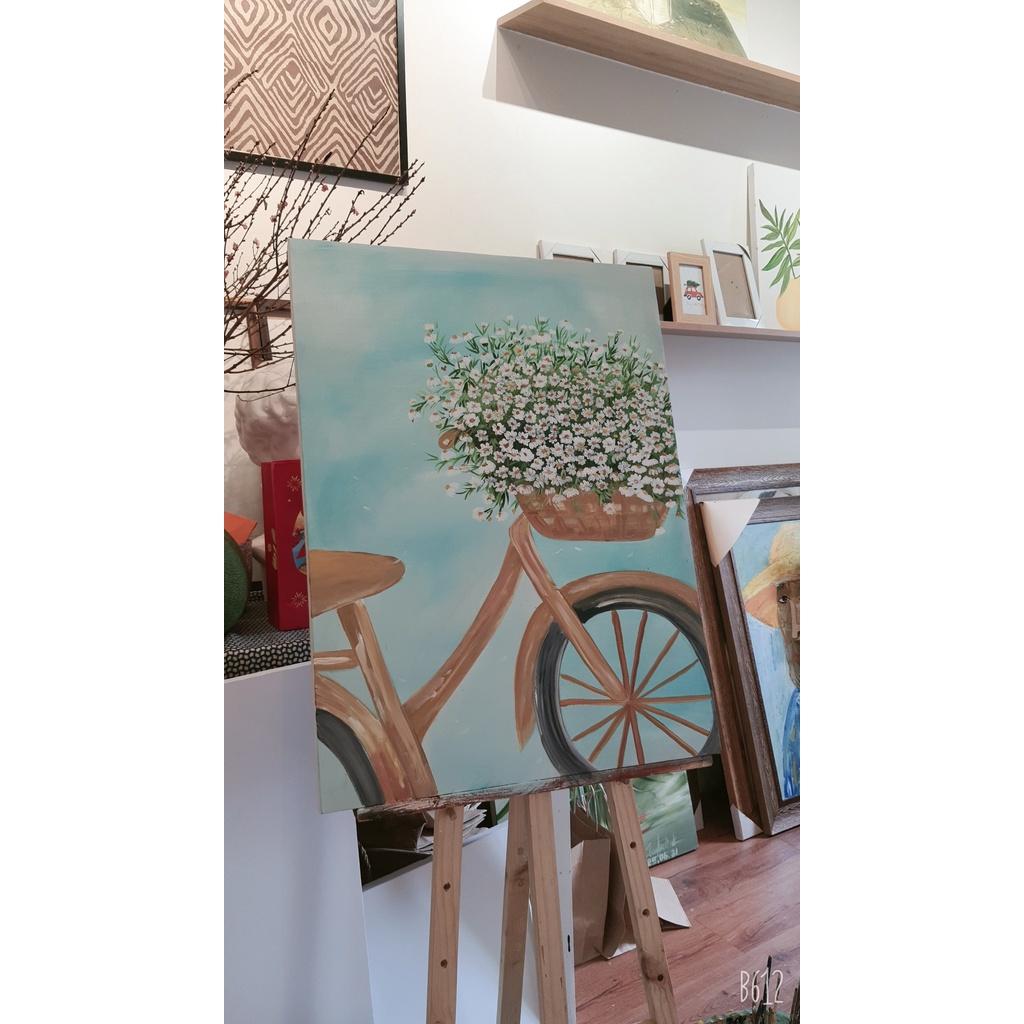 Tranh vẽ tay xe đạp hoa