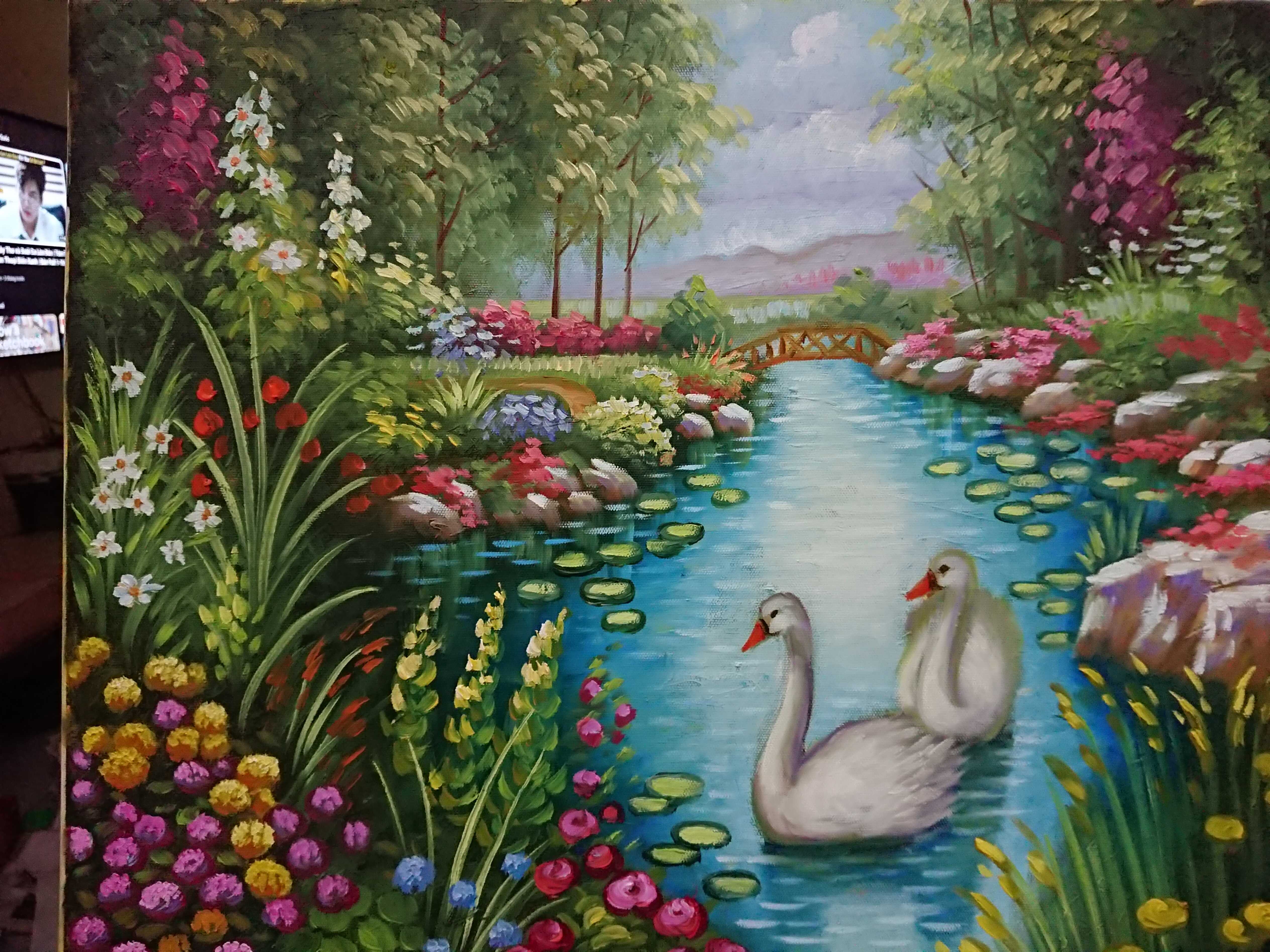 Đôi Thiên Nga - Tranh Sơn Dầu Vẽ Tay 40x50cm