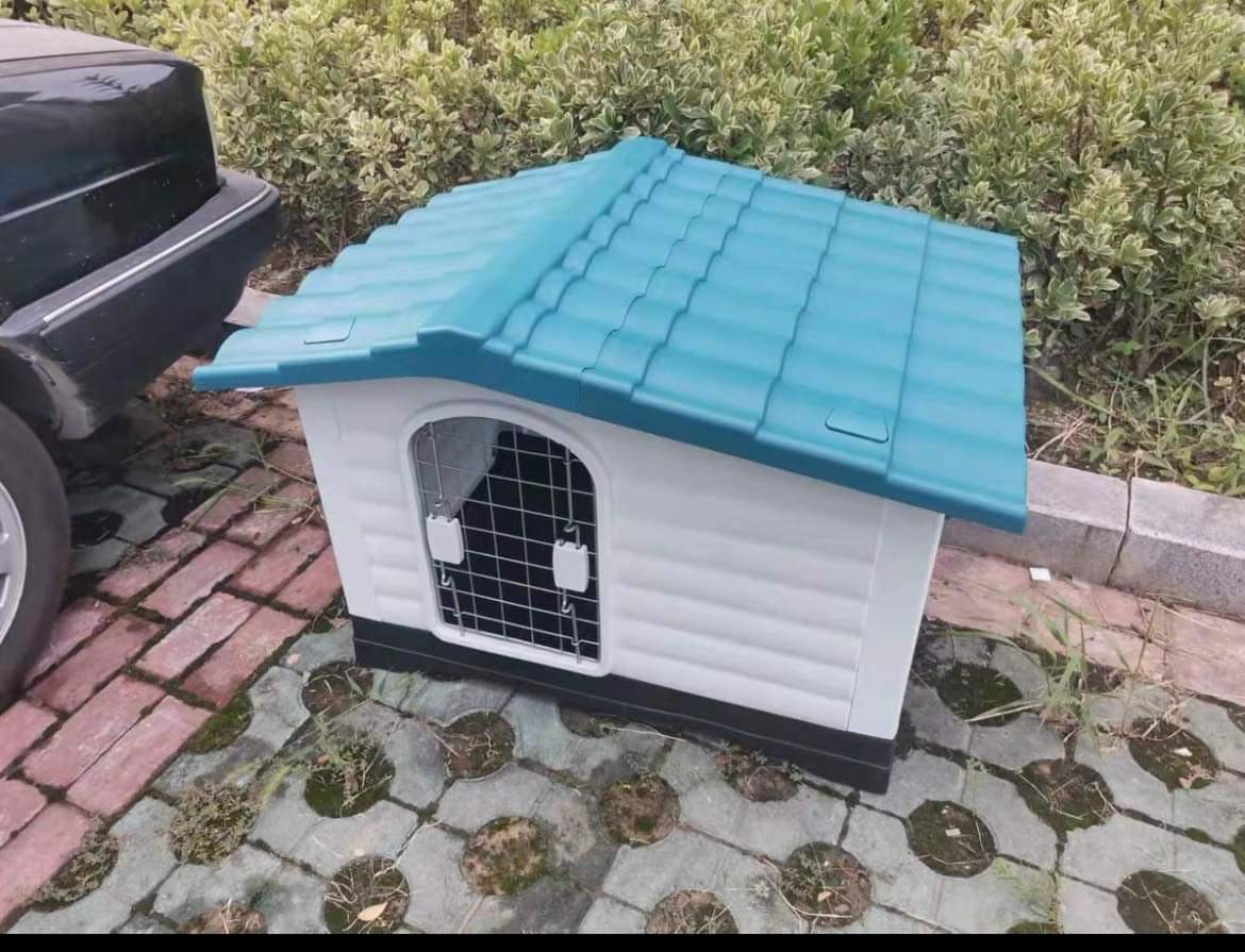 [2 Size] Nhà/ Chuồng cho chó bằng nhựa cao cấp 2 cửa có hiên sửa dụng ngoài trời cho thú cưng