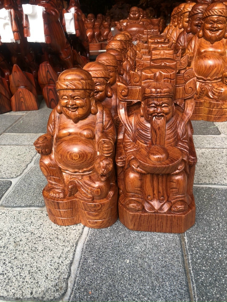 Thần tài thổ địa gỗ hương nguyên khối cao 20-25-30 cm