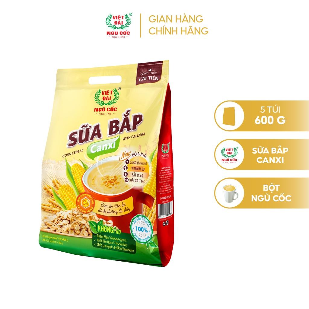 Combo 5 Bột Ngũ Cốc Sữa Bắp Canxi VIỆT ĐÀI Bổ Sung Canxi Giúp Xương Chắc Khỏe Túi 600g