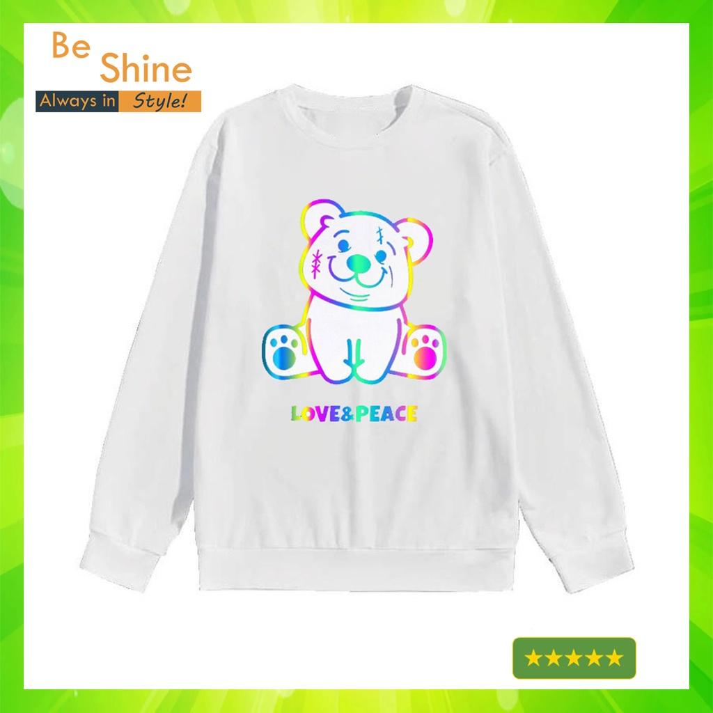 Sweater Gấu Love Peace Phản Quang 7 Màu - Áo Nỉ Dài Tay Unisex Form Rộng Thời Trang Nam Nữ Phong Cách Hàn Quốc