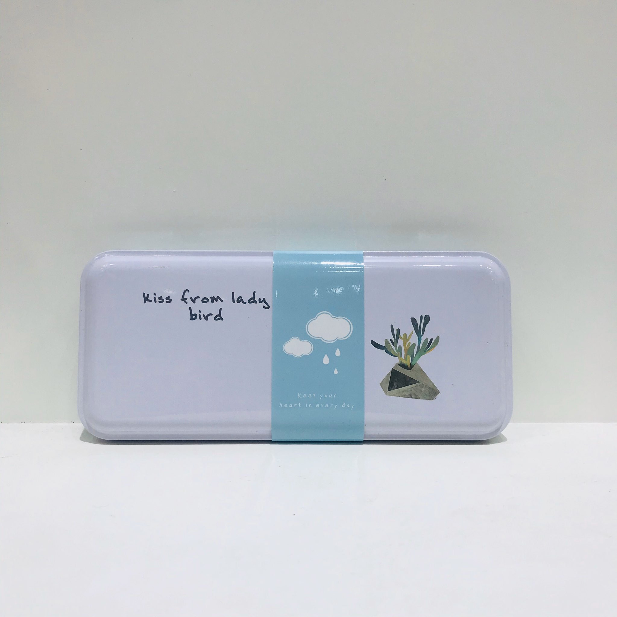 Hộp bút cấp 2 kim loại Kiss from lady bird họa tiết chậu cây cảnh 19x8cm