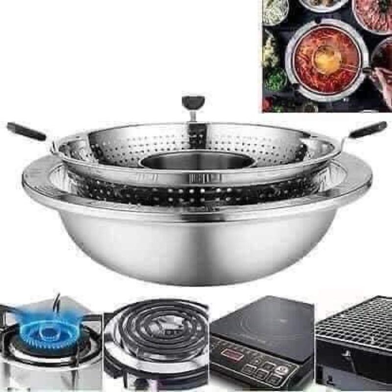 NỒI LẨU XOAY 2 TẦNG INOX 32CM 2IN1 CAO CẤP - CHẮC CHẮN - TIỆN DỤNG