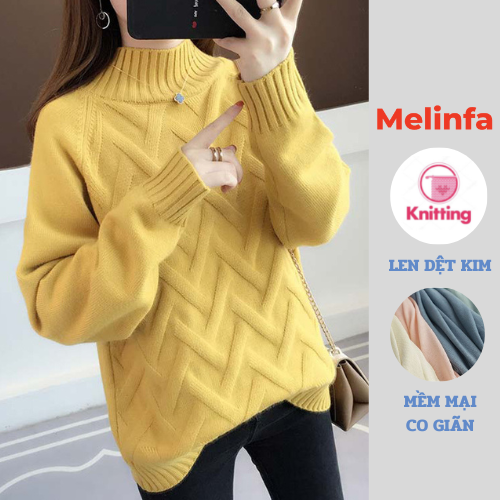 Áo len nữ cổ cao dày dặn len dệt kim mềm mại co giãn mặc mùa thu đông mã VAA0345