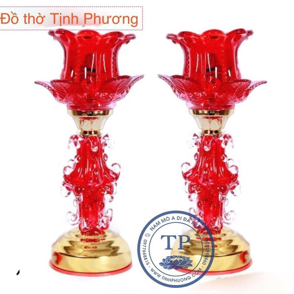 Đôi Đèn Thờ 1 Bông Vàng, Thuỷ tinh bóng led, thân có đèn TM121211