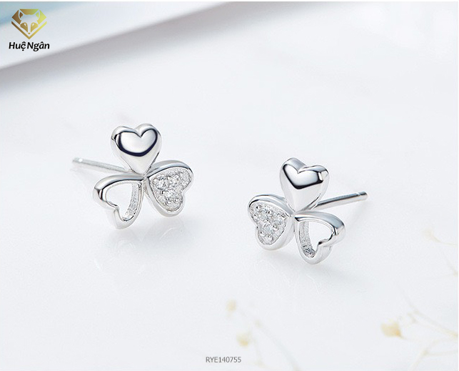 Bông tai bạc nữ trang sức bạc Ý S925 Bạc Xinh Huệ Ngân - Cỏ ba lá may mắn RYE140755