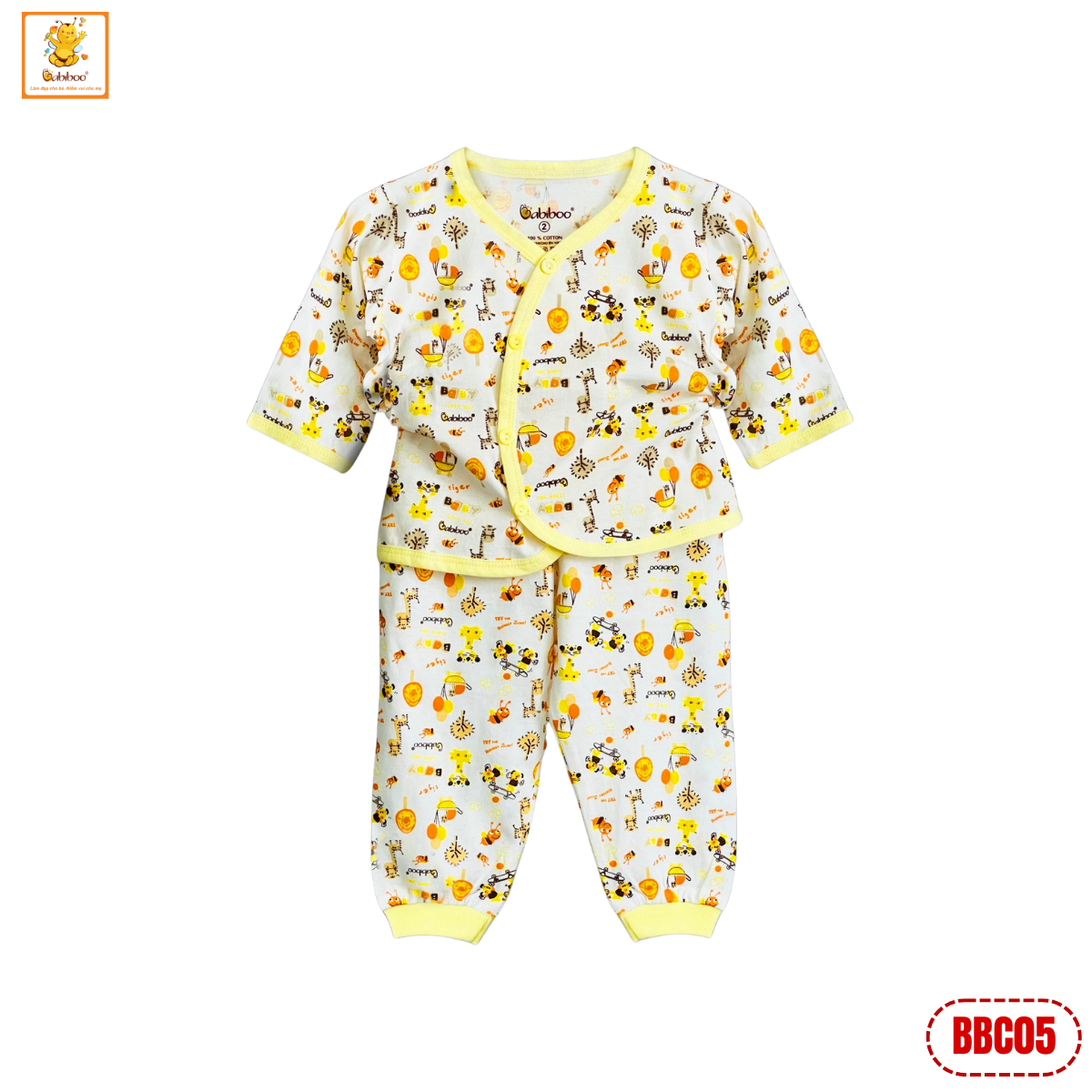 Quần áo sơ sinh Babiboo bộ dài tay sơ sinh cotton 2 chiều, họa tiết đáng yêu - BBC05
