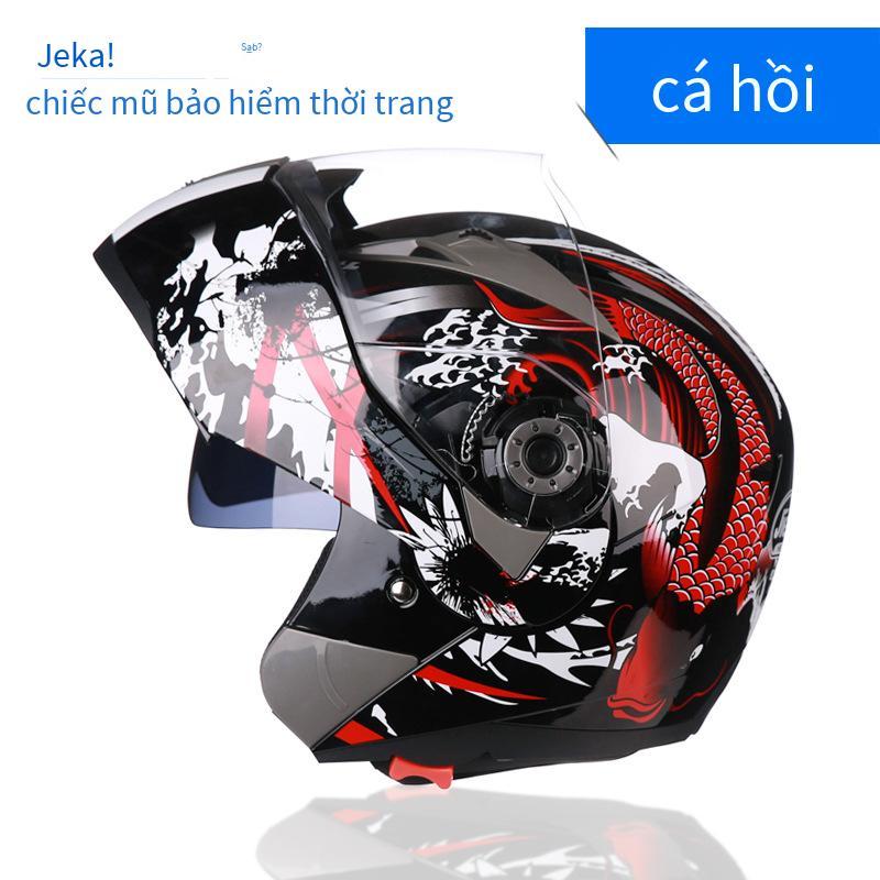 Đảm bảo chất lượng Jiekai điện xe máy mũ bảo hiểm không che mũ bảo hiểm ống kính đôi nam và nữ xe điện xe máy mũ bảo hiểm chống sương mù mũ bảo hiểm