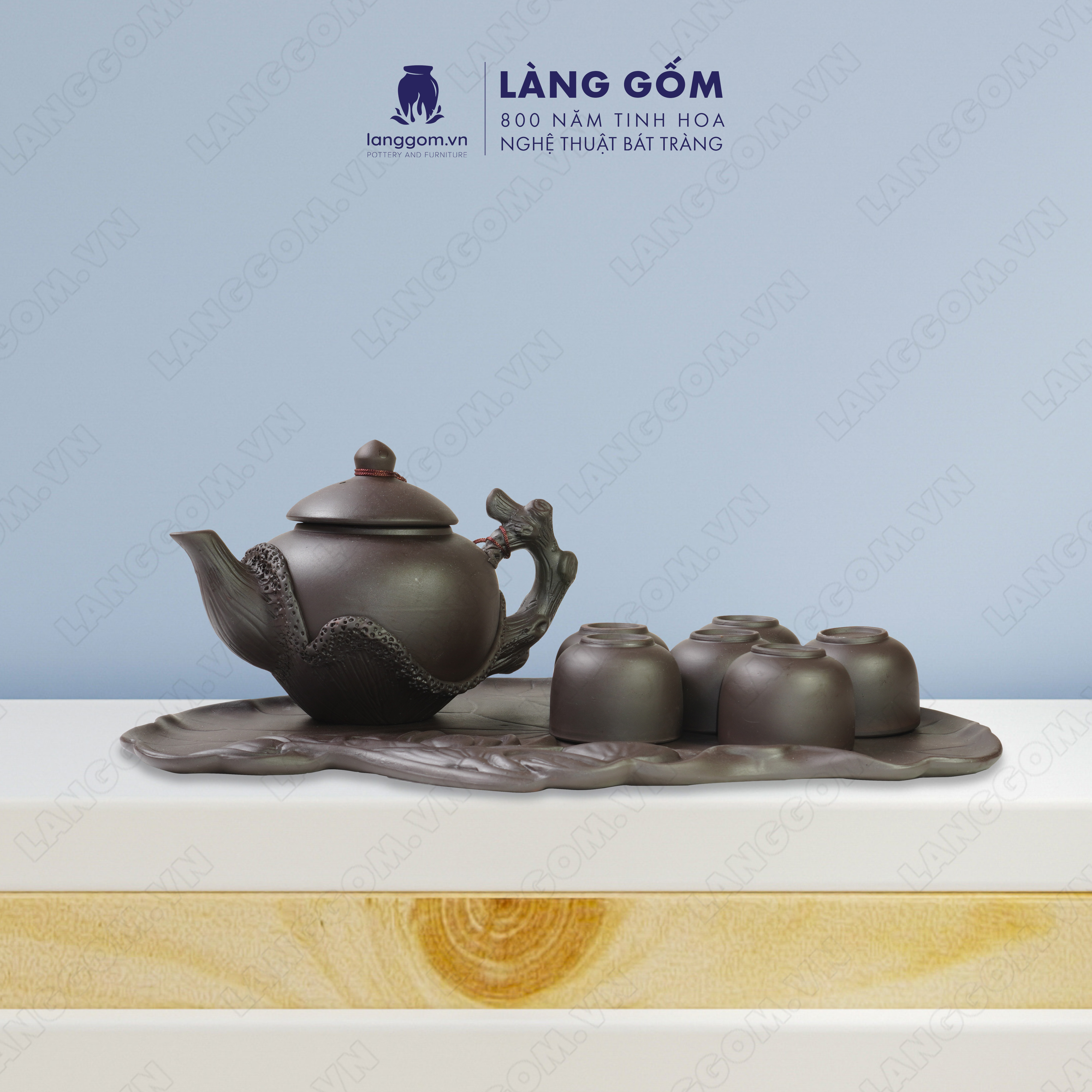 Chén uống trà đất nung Mộc Tử Sa kiểu gốc cây, gốm sứ Bát Tràng cao cấp - LÀNG GỐM