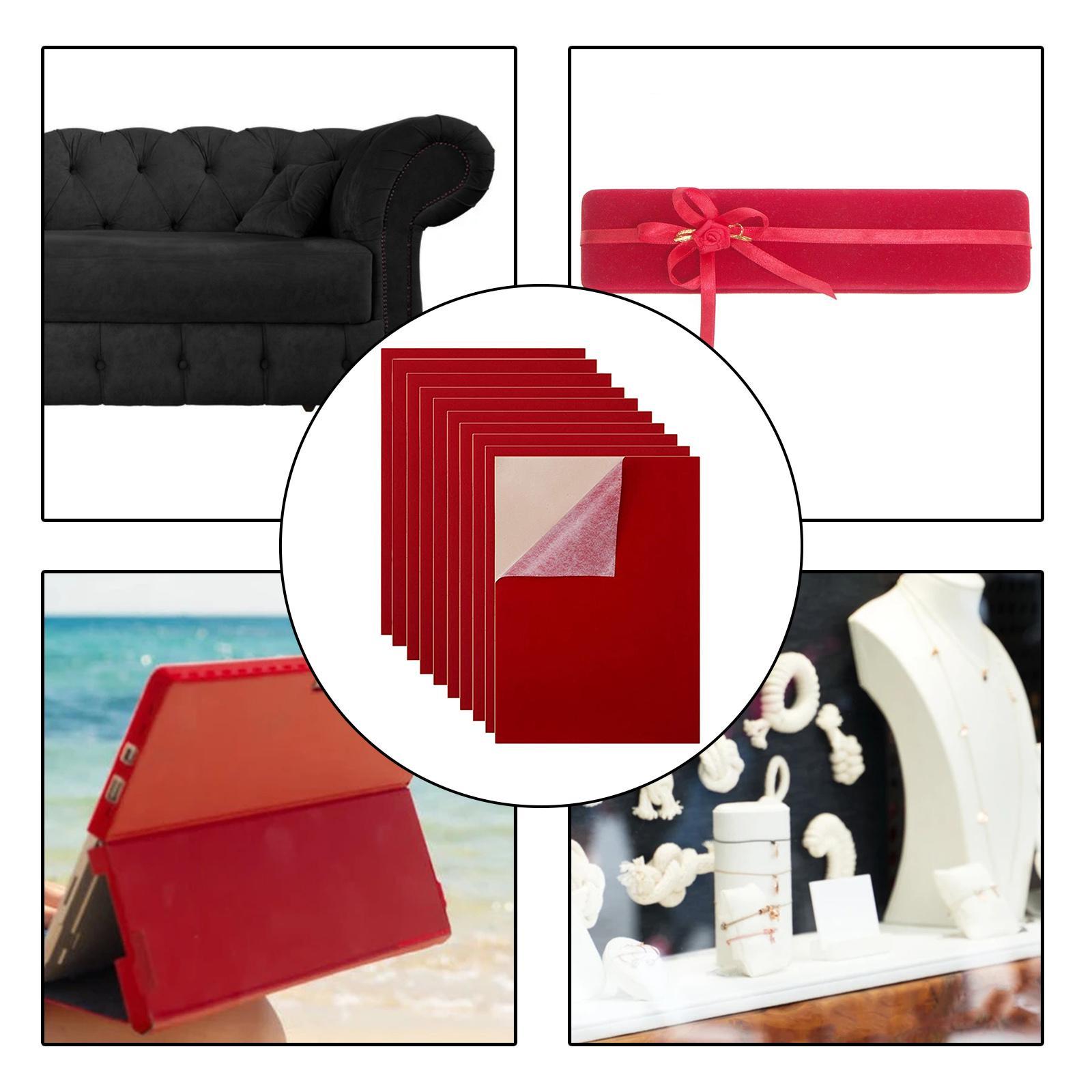 10PCS Velvet Fabric Sticky Back Adhesive Back Sheets, Self Adhesive Velvet Fabric for Jewelry Drawer Box Craft Fabric and Craft Making A4 Sheet