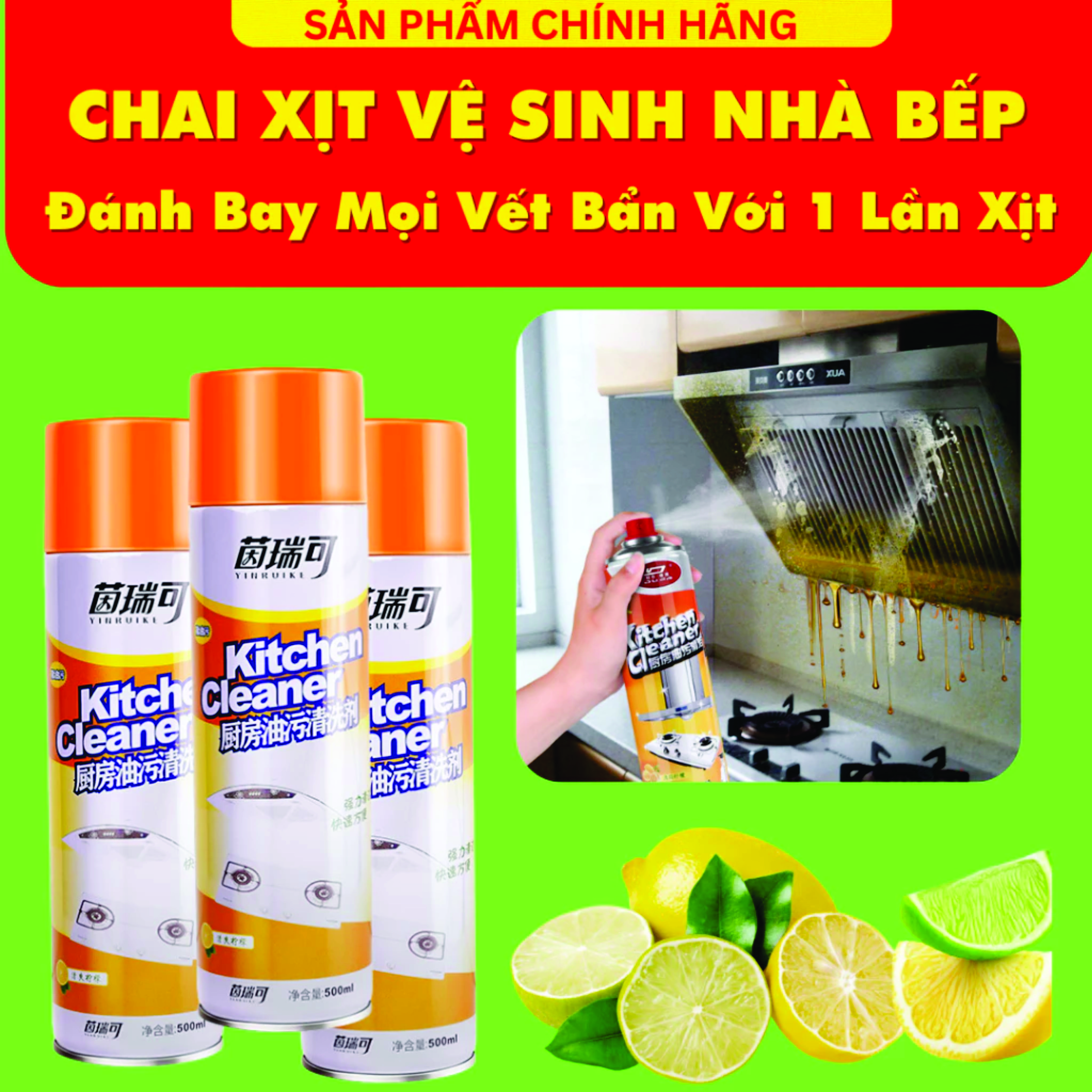 Chai Xịt Tẩy Rửa Đa Năng Kitchen Cleaner 500ml – Tẩy Rửa Nhà Bếp Dạng Bọt