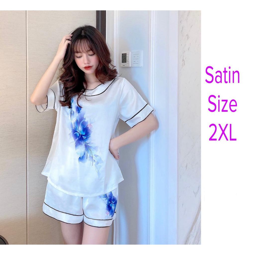 Đồ Bộ Pijama Lụa Satin Cao Cấp Tay Ngắn Quần Đùi Cổ Tròn (trắng) size 2XL 65-75Kg
