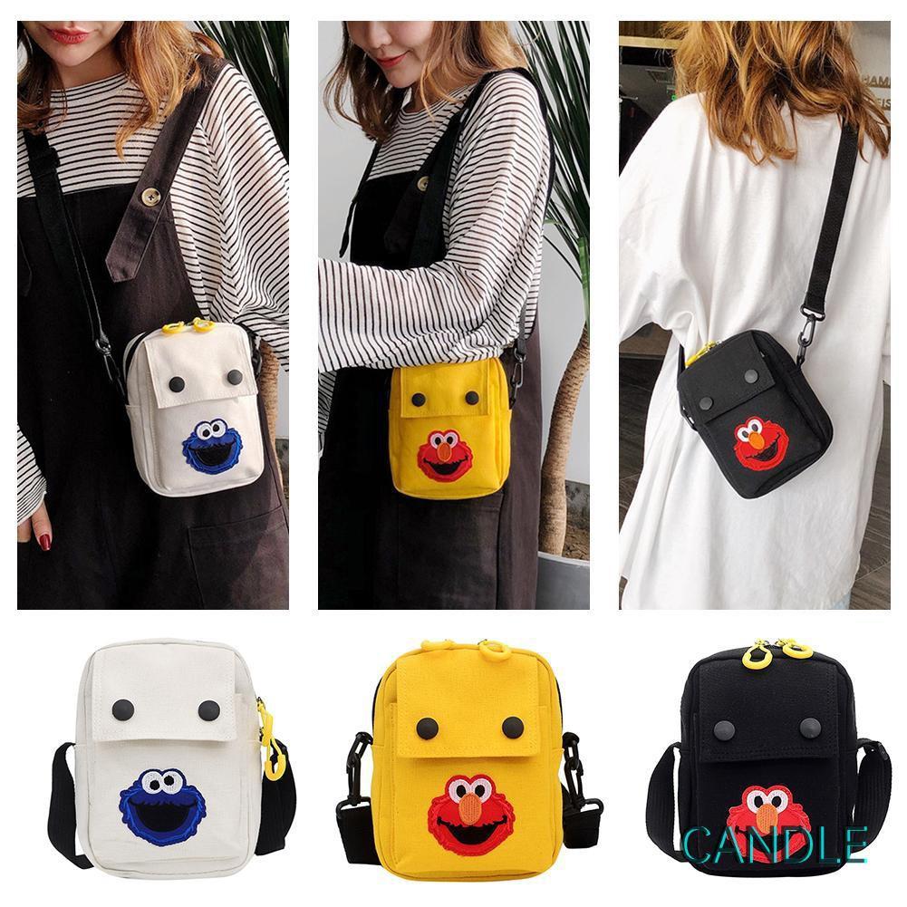Túi Vải Canvas Đeo Chéo Họa Tiết Hoạt Hình Xinh Xắn Dành Cho Nữ