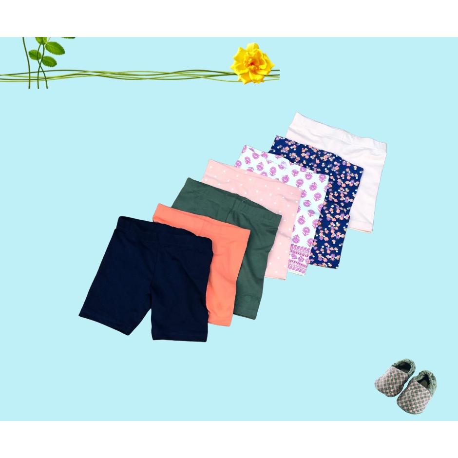 Quần legging đùi bé gái 3 tháng đến 5 tuổi, 3 kgs đến 19kgs, pack 5 cái, phối màu ngẫu nhiên