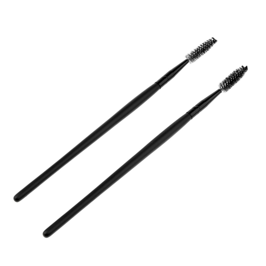 2PCS Reusable Nylon Mascara Wands Makeup Eyelash Extension Brush Wood Handle