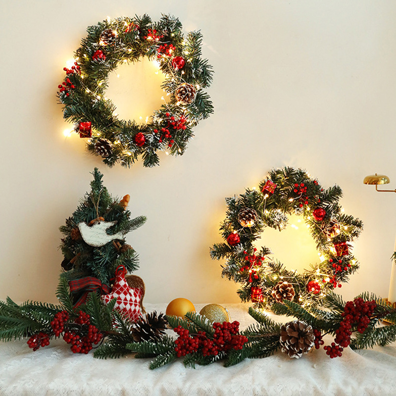 Vòng Hoa Trang Trí Noel 40Cm Có Đèn Led Trang Trí Giáng Sinh