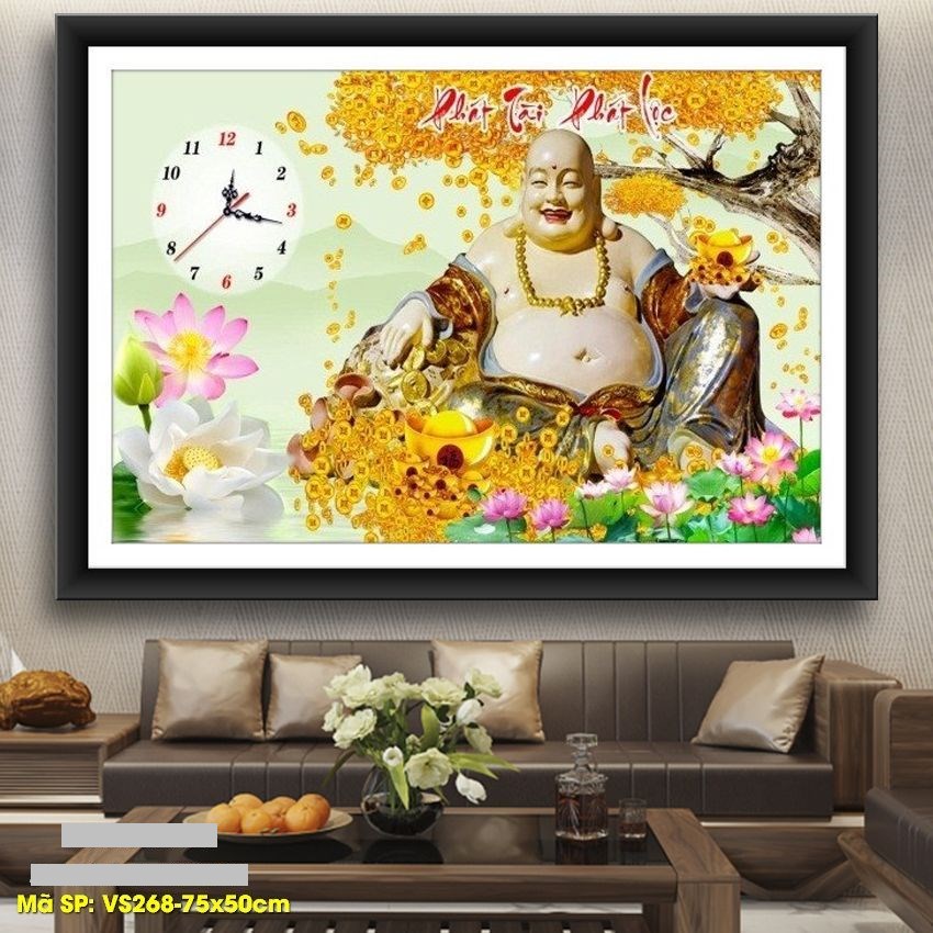Tranh đính đá phật di lặc phát tài phát lộc VS268 - 75 x 50 cm - chưa đính