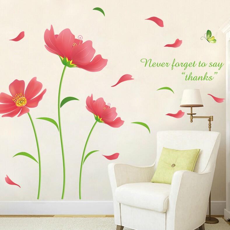 Decal dán tường hoa đỏ cánh mỏng