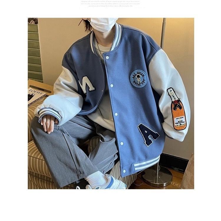 Áo khoác bomber nam nữ chữ M, áo khoác nỉ varsity jacket 2 lớp form rộng phối nút (3 màu)