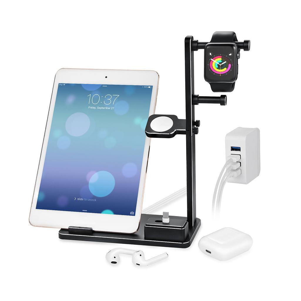 6 In 1 Aluminium Charger Stand Charging Dock for Apple Watch 1/2/3 Black