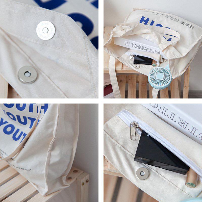 Túi Tote Vải Nữ Đeo Vai họa tiết chữ Phong Cách Ulzzang