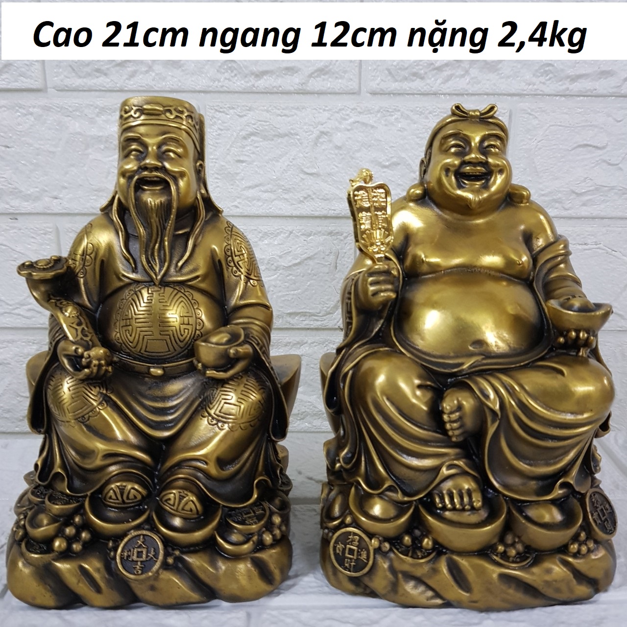 Tượng thần tài thổ địa ngồi thỏi vàng vàng đồng MS152