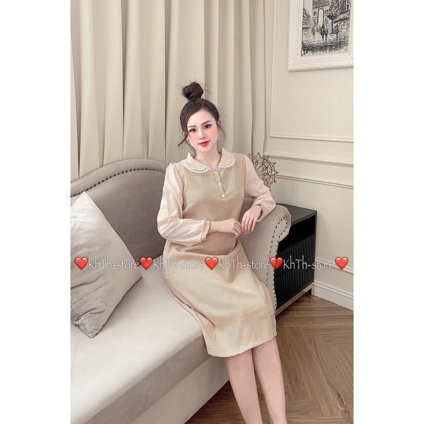 Váy Bầu Công Sở, Đầm Bầu Thu Đông Phối Trắng